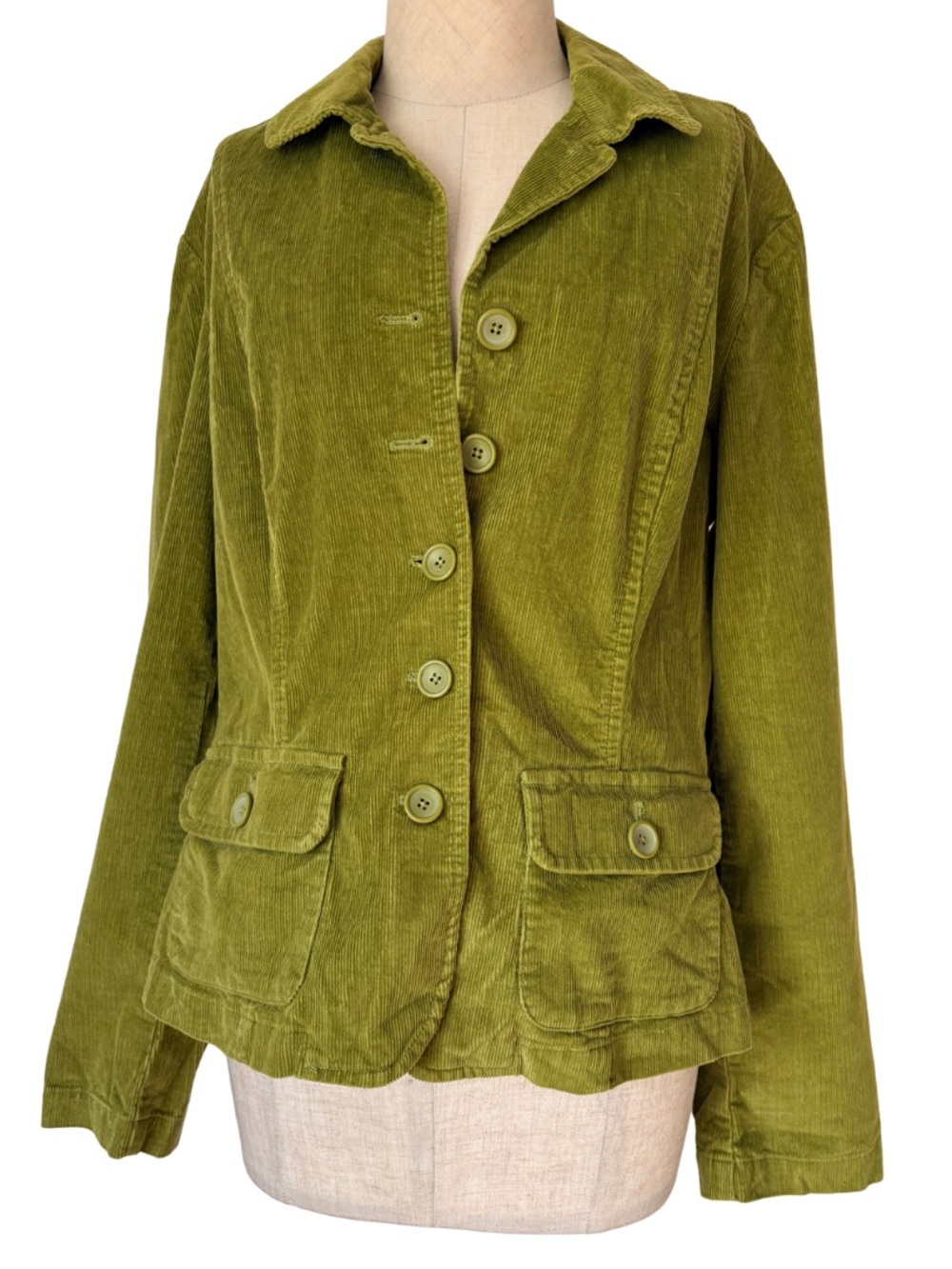 VTG Talbots Women's Corduroy Jacket Size Medium Olive Green Stretch Y2K Boho